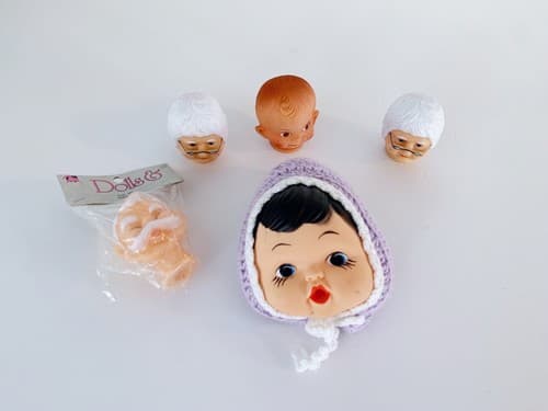 Vintage Doll Part Kitschy Craft 1990s Grandma Grandpa Babydoll Head Creepy Weird - Thumbnail 3