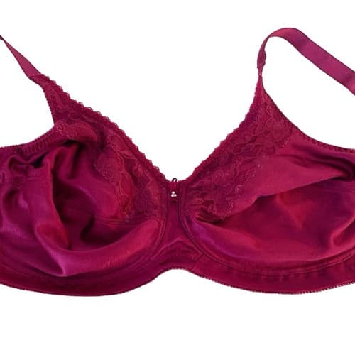 40D Bra Wine Burgundy No Wire Free Pearl Bow Lace Lingerie Soft Fabric Wireless - Thumbnail 2