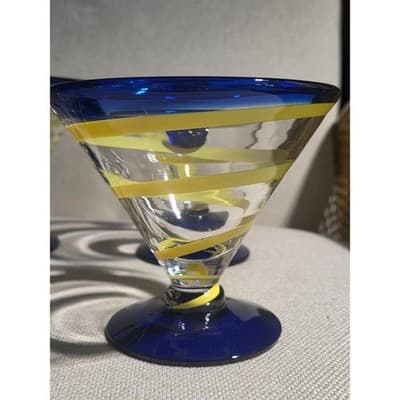 Lot of 4 Kosta Boda Royal Caribbean Martini Glasses Blue Swirl AS IS Fleabites - Thumbnail 4