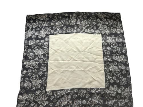 Vintage Echo Silk Scarf Gray Square Floral Elegant Fall Cream Old Money Class - Thumbnail 2