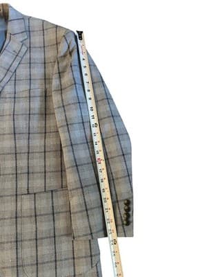 50” Blue Windowpane Check Double Vent Old Money LINEN Men’s Sports Coat Blazer - Thumbnail 7