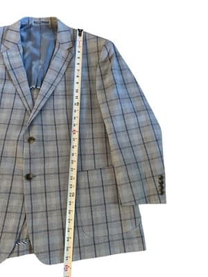 50” Blue Windowpane Check Double Vent Old Money LINEN Men’s Sports Coat Blazer - Thumbnail 8