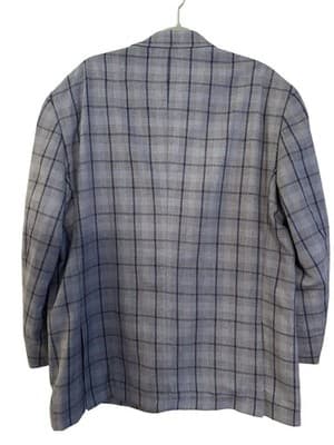 50” Blue Windowpane Check Double Vent Old Money LINEN Men’s Sports Coat Blazer - Thumbnail 11