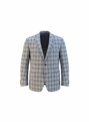 50” Blue Windowpane Check Double Vent Old Money LINEN Men’s Sports Coat Blazer - Thumbnail 3