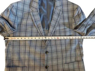 50” Blue Windowpane Check Double Vent Old Money LINEN Men’s Sports Coat Blazer - Thumbnail 6