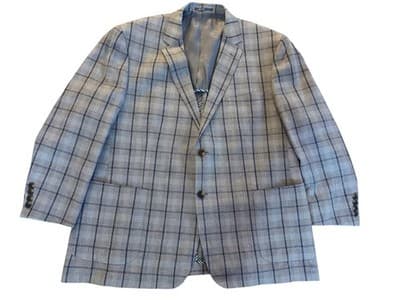 50” Blue Windowpane Check Double Vent Old Money LINEN Men’s Sports Coat Blazer - Thumbnail 12