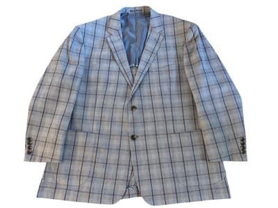 50” Blue Windowpane Check Double Vent Old Money LINEN Men’s Sports Coat Blazer - Thumbnail 10
