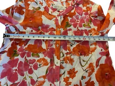 Small Jones New York Coral Peach 100% Linen Flowy Blouse Top Women’s Oversized - Thumbnail 2
