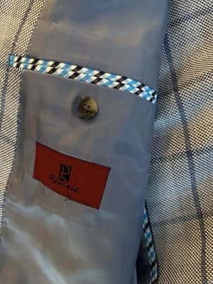 50” Blue Windowpane Check Double Vent Old Money LINEN Men’s Sports Coat Blazer - Thumbnail 15