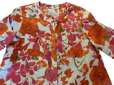 Small Jones New York Coral Peach 100% Linen Flowy Blouse Top Women’s Oversized - Thumbnail 9