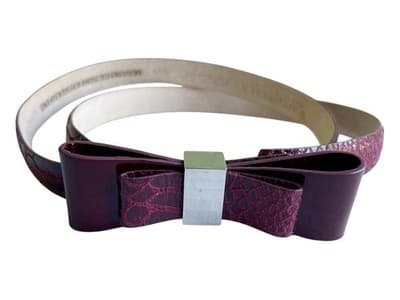 White House Black Market Burgundy Skinny Bow Belt Moc Croc Leather Coquette XS/S - Thumbnail 7