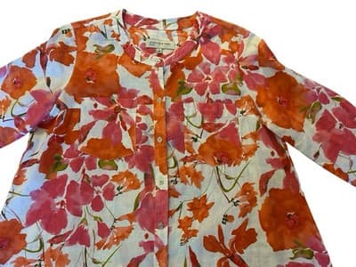 Small Jones New York Coral Peach 100% Linen Flowy Blouse Top Women’s Oversized - Thumbnail 10