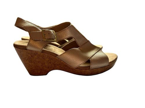 Womens Shoe Clark’s Metallic Soft Gold Genuine Leather Wedge Heel Shoes 9.5 Fall - Thumbnail 2