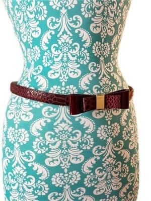 White House Black Market Burgundy Skinny Bow Belt Moc Croc Leather Coquette XS/S - Thumbnail 14