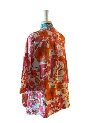 Small Jones New York Coral Peach 100% Linen Flowy Blouse Top Women’s Oversized - Thumbnail 6