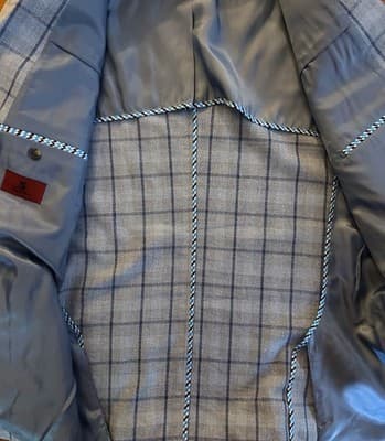 50” Blue Windowpane Check Double Vent Old Money LINEN Men’s Sports Coat Blazer - Thumbnail 14