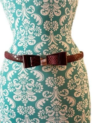 White House Black Market Burgundy Skinny Bow Belt Moc Croc Leather Coquette XS/S - Thumbnail 11
