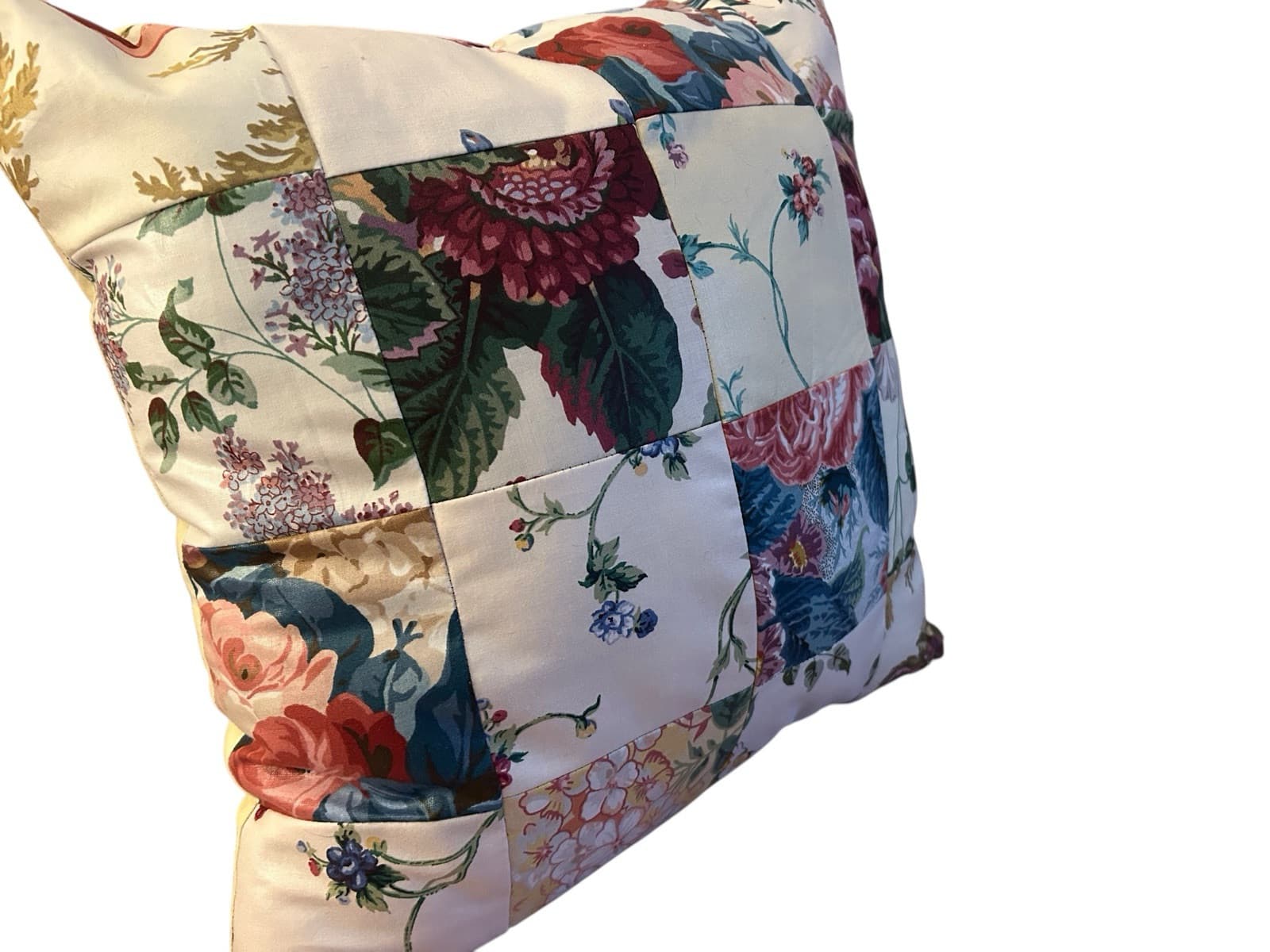 Vintage 1980’s Chintz Floral Pillow English Cottage Pink Green Yellow Blue - Thumbnail 2