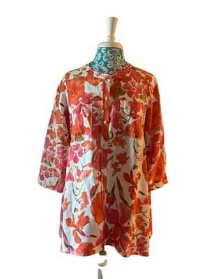 Small Jones New York Coral Peach 100% Linen Flowy Blouse Top Women’s Oversized - Thumbnail 7