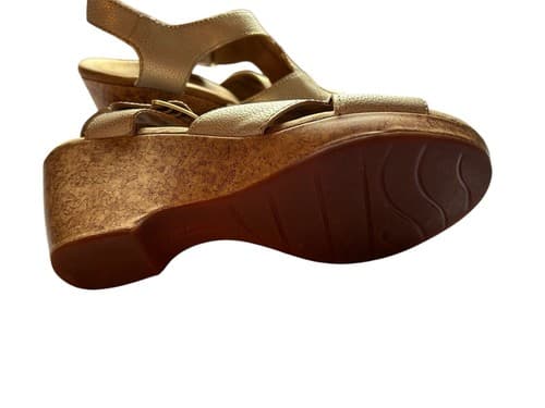 Womens Shoe Clark’s Metallic Soft Gold Genuine Leather Wedge Heel Shoes 9.5 Fall - Thumbnail 4