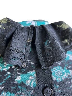 Vintage 1950s Black Sweater Ruffled Lace Puffed Sleeve Mohair Pinup Bow Coquette - Thumbnail 4