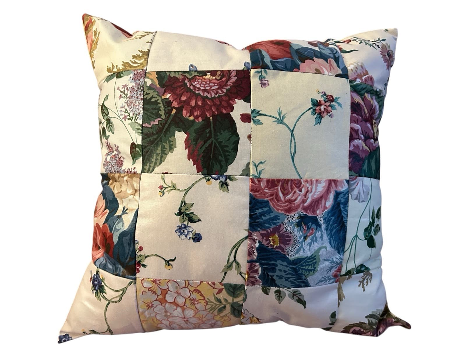Vintage 1980’s Chintz Floral Pillow English Cottage Pink Green Yellow Blue - Thumbnail 3