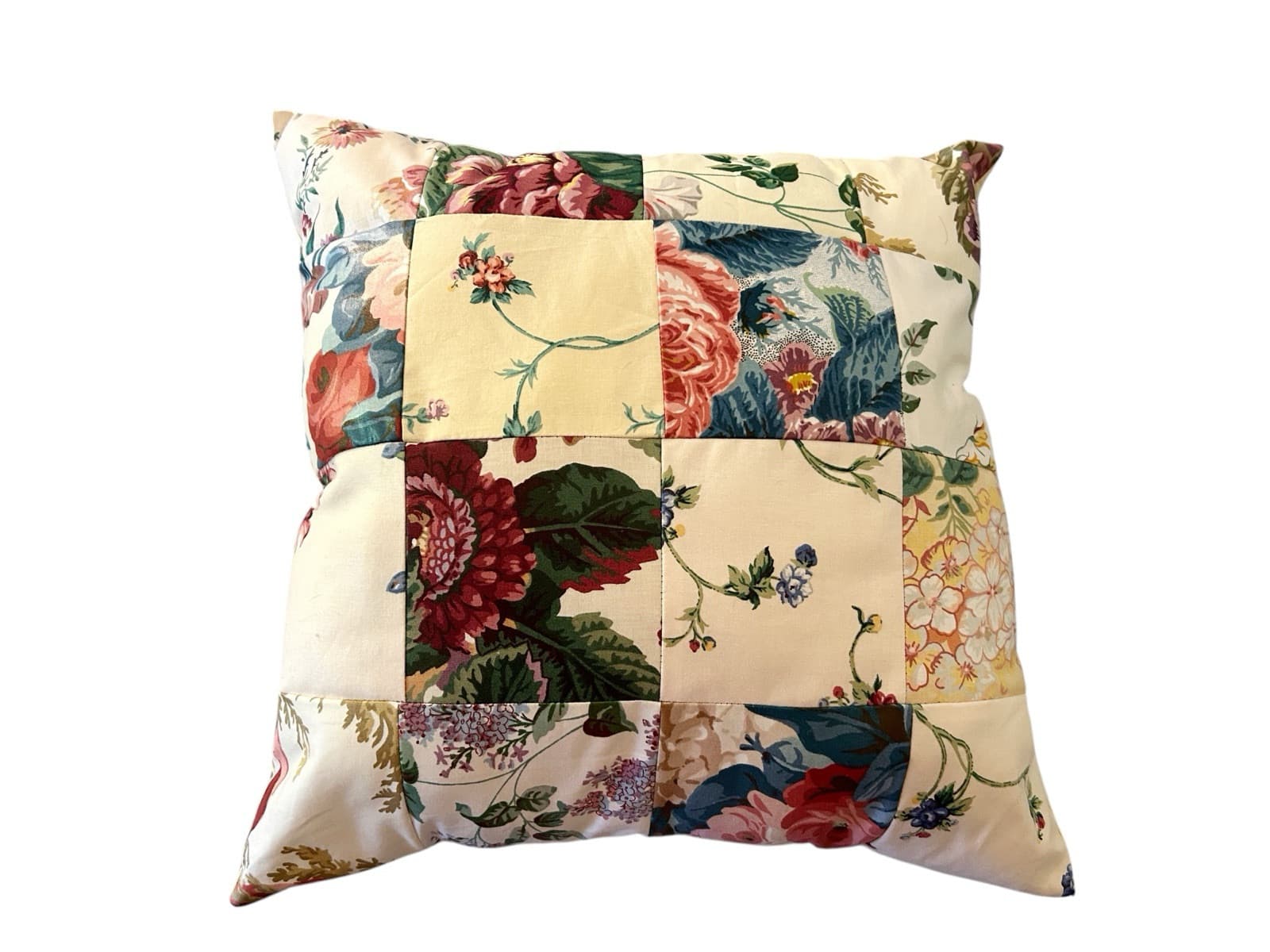 Vintage 1980’s Chintz Floral Pillow English Cottage Pink Green Yellow Blue - Thumbnail 9