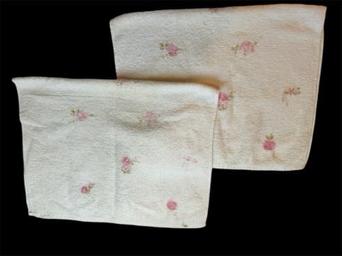 Vintage Embroidered Pink Hand Towel Mr. & Mrs. Shabby Chic Set Husband Wife - Thumbnail 2
