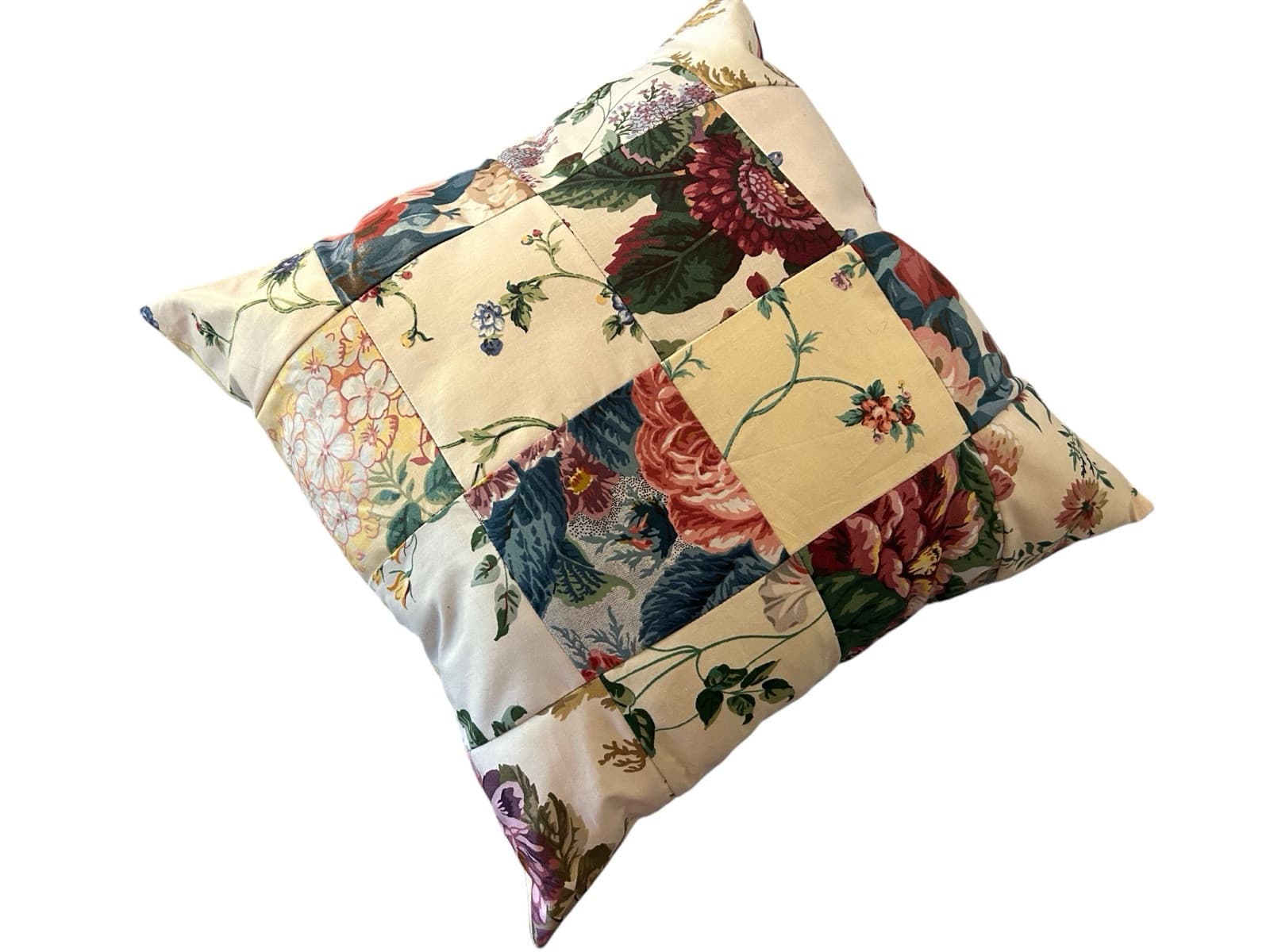 Vintage 1980’s Chintz Floral Pillow English Cottage Pink Green Yellow Blue - Thumbnail 8