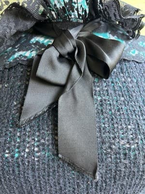 Vintage 1950s Black Sweater Ruffled Lace Puffed Sleeve Mohair Pinup Bow Coquette - Thumbnail 8