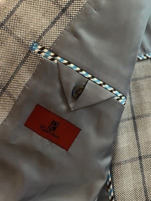 50” Blue Windowpane Check Double Vent Old Money LINEN Men’s Sports Coat Blazer - Thumbnail 21