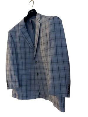 50” Blue Windowpane Check Double Vent Old Money LINEN Men’s Sports Coat Blazer - Thumbnail 23