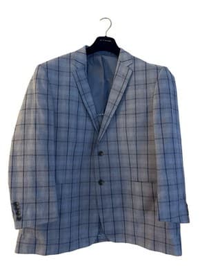 50” Blue Windowpane Check Double Vent Old Money LINEN Men’s Sports Coat Blazer - Thumbnail 22