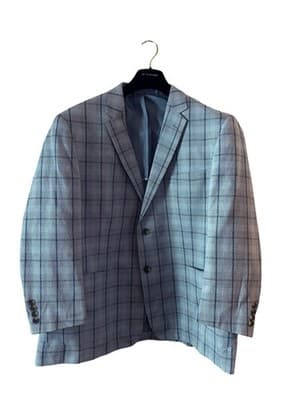 50” Blue Windowpane Check Double Vent Old Money LINEN Men’s Sports Coat Blazer - Thumbnail 24