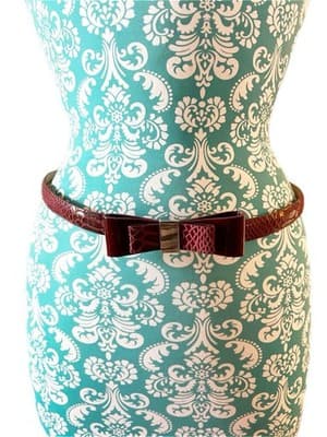 White House Black Market Burgundy Skinny Bow Belt Moc Croc Leather Coquette XS/S - Thumbnail 12