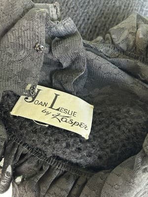 Vintage 1950s Black Sweater Ruffled Lace Puffed Sleeve Mohair Pinup Bow Coquette - Thumbnail 6