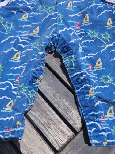 Vintage Baby OshKosh B’gosh Long Overalls Blue Sailboats Palms Beach Size 12mo - Thumbnail 4
