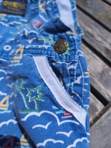 Vintage Baby OshKosh B’gosh Long Overalls Blue Sailboats Palms Beach Size 12mo - Thumbnail 10