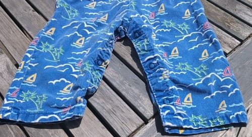 Vintage Baby OshKosh B’gosh Long Overalls Blue Sailboats Palms Beach Size 12mo - Thumbnail 3