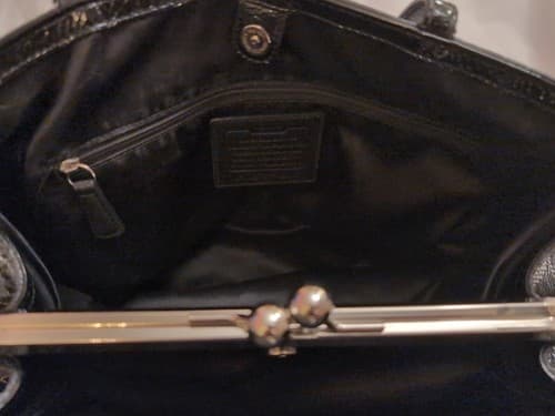 COACH Signature Satchel Patent Framed Carryall Black Silver F19215 Leather Logo - Thumbnail 7