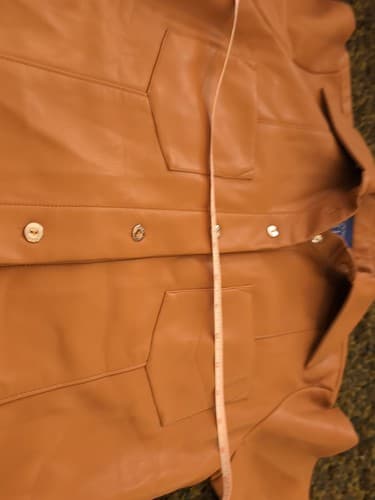 SIMON MILLER Vegan Leather Button Up Shirt Women's Pocket Small S Designer Camel - Thumbnail 3