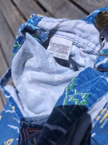 Vintage Baby OshKosh B’gosh Long Overalls Blue Sailboats Palms Beach Size 12mo - Thumbnail 8