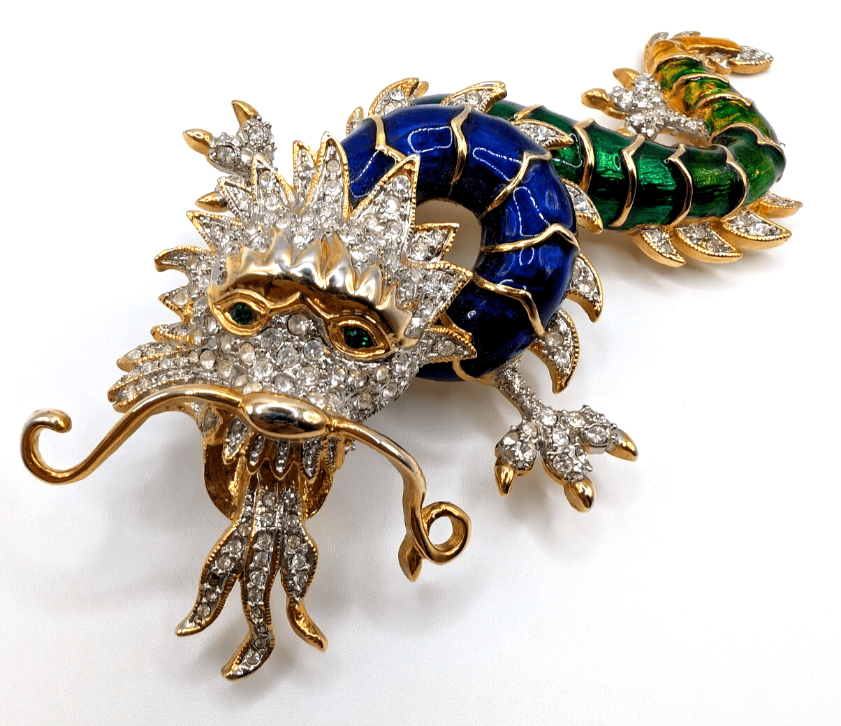 1960s Unsigned Butler & Wilson Enameled Rhinestone Dragon Brooch 5" - Thumbnail 3