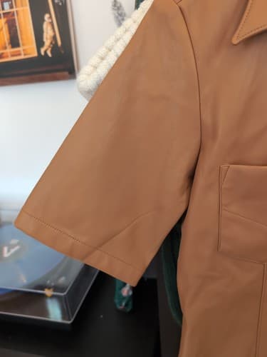 SIMON MILLER Vegan Leather Button Up Shirt Women's Pocket Small S Designer Camel - Thumbnail 5