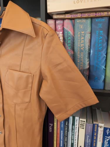 SIMON MILLER Vegan Leather Button Up Shirt Women's Pocket Small S Designer Camel - Thumbnail 8