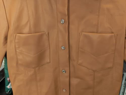 SIMON MILLER Vegan Leather Button Up Shirt Women's Pocket Small S Designer Camel - Thumbnail 4