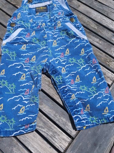 Vintage Baby OshKosh B’gosh Long Overalls Blue Sailboats Palms Beach Size 12mo - Thumbnail 11