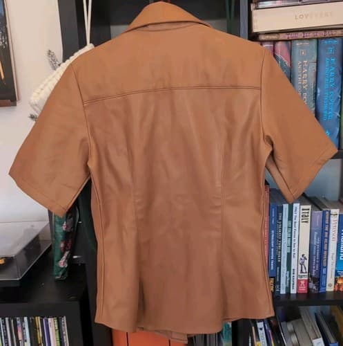 SIMON MILLER Vegan Leather Button Up Shirt Women's Pocket Small S Designer Camel - Thumbnail 6