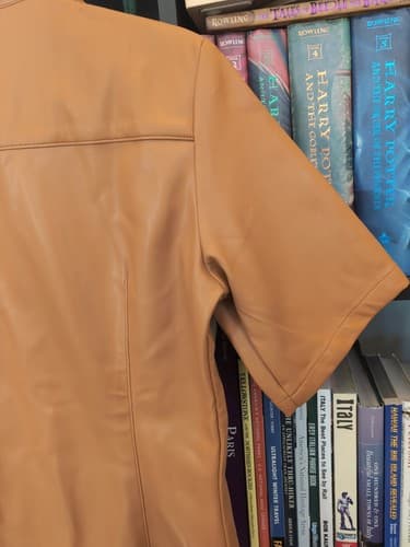 SIMON MILLER Vegan Leather Button Up Shirt Women's Pocket Small S Designer Camel - Thumbnail 9