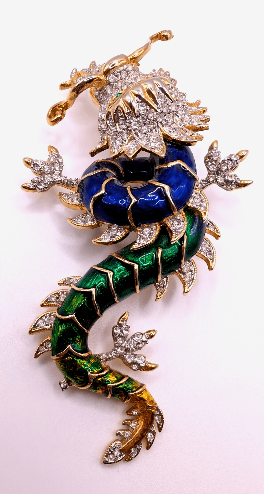 1960s Unsigned Butler & Wilson Enameled Rhinestone Dragon Brooch 5" - Thumbnail 5